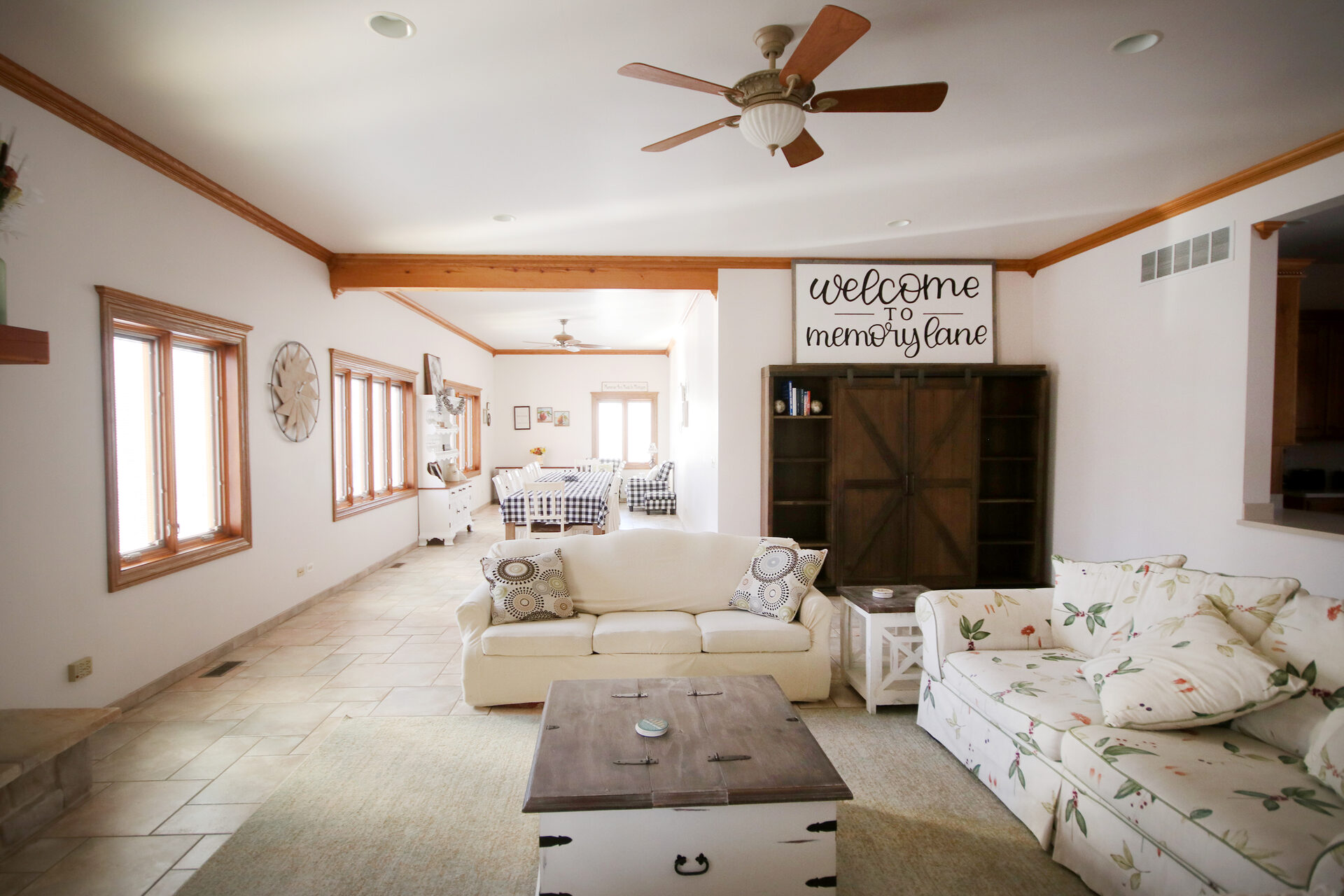 Living room with vaulted ceiling